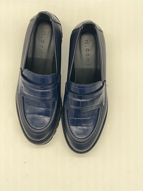 M. Gemi Shoes - M. Gemi Navy Croc-Embossed Leather Penny Loafers